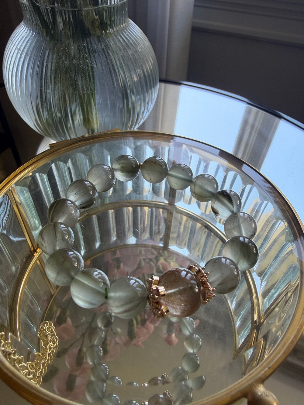 Green quartz Bracelet with Gold Accent